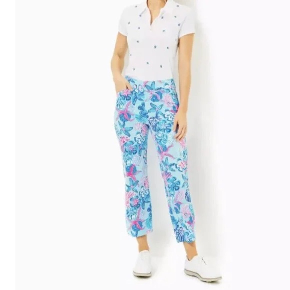 Lilly Pulitzer Luxletic Women's Alston Crop Pull-On Pants Golf, UPF 50 NWT Sz 4